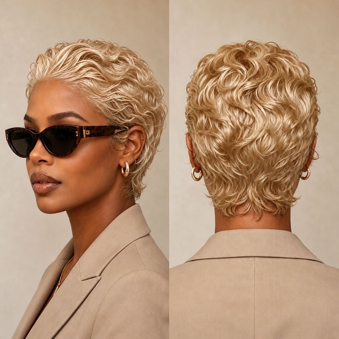 Frontal Lace Two Colors Slicked-back Style Pixie Short Cut Wig