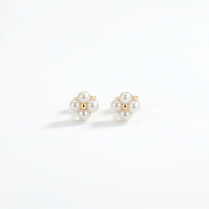 Dainty 18K Solid Gold Berry Pearl Station Earrings for Women