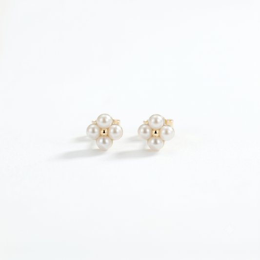 Dainty 18K Solid Gold Berry Pearl Station Earrings for Women