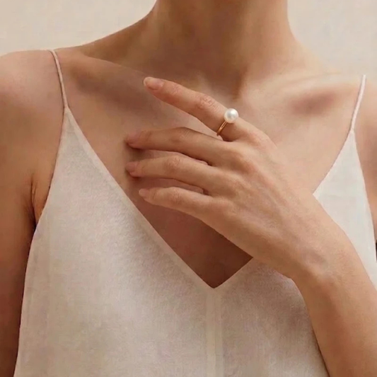 Adjustable 10-10.5mm White Pearl Ring, Genuine Large Freshwater Pearl Jewelry