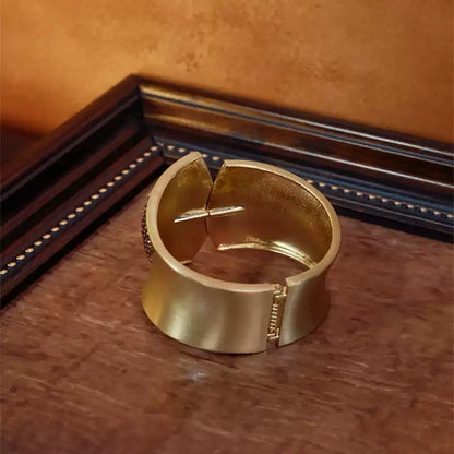Vintage Wide Pearl Cuff Bracelet | Matte Gold Statement Bangle