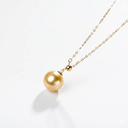 18K Gold South Sea Golden Pearl Y Pendant, 10-10.5mm Rare Gold Pearl Necklace