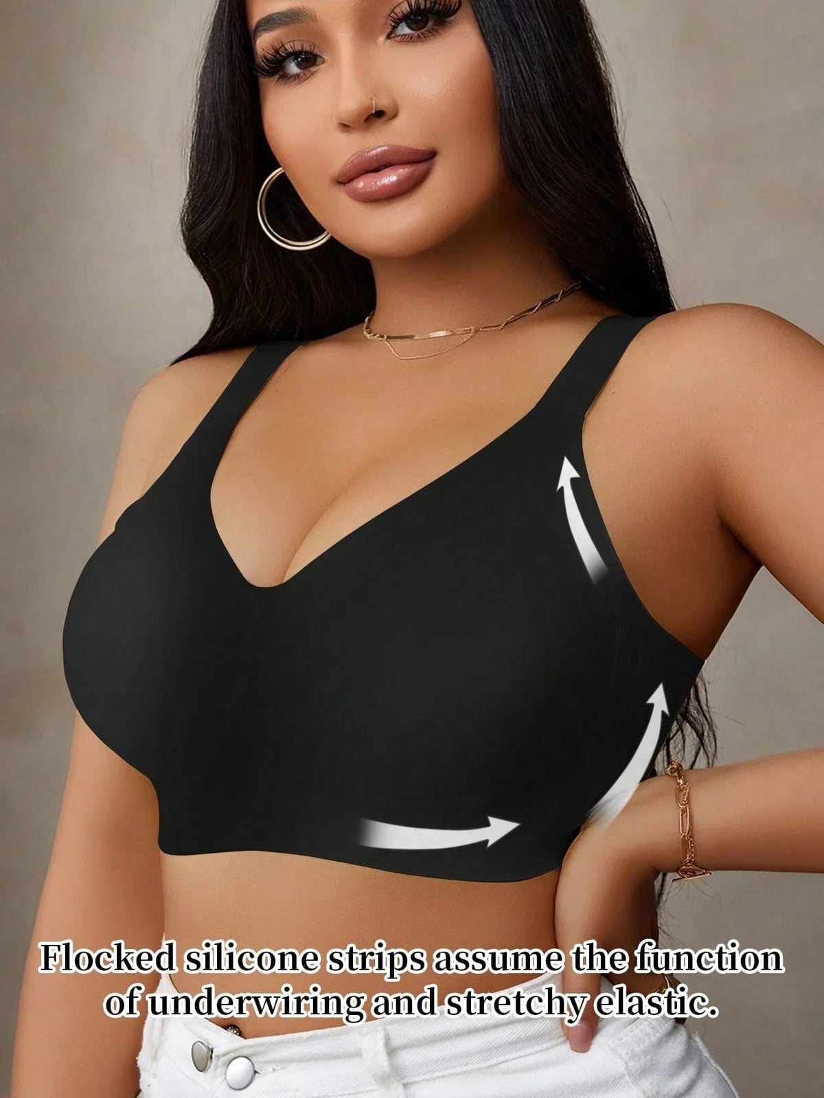 Women Seamless Jelly Stripe Soft Support Wireless Bra Lift Padded Bra