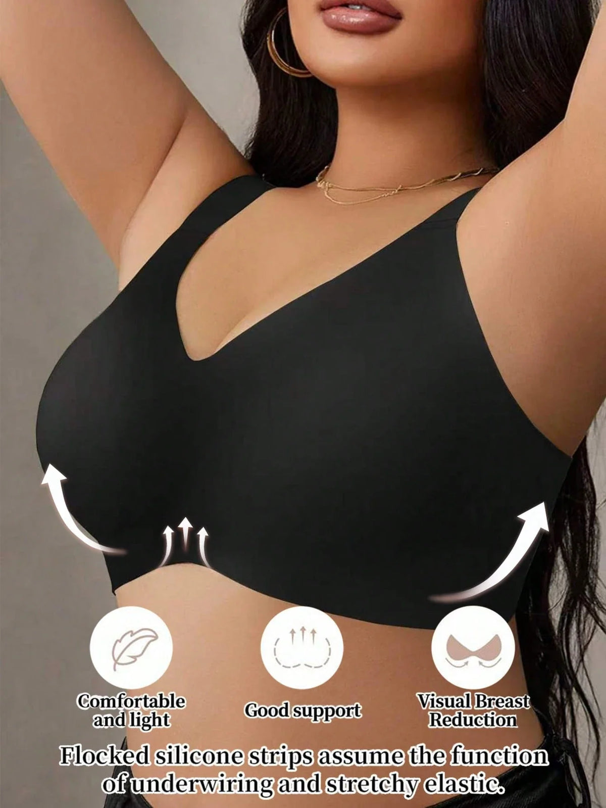 Women Seamless Jelly Stripe Soft Support Wireless Bra Lift Padded Bra