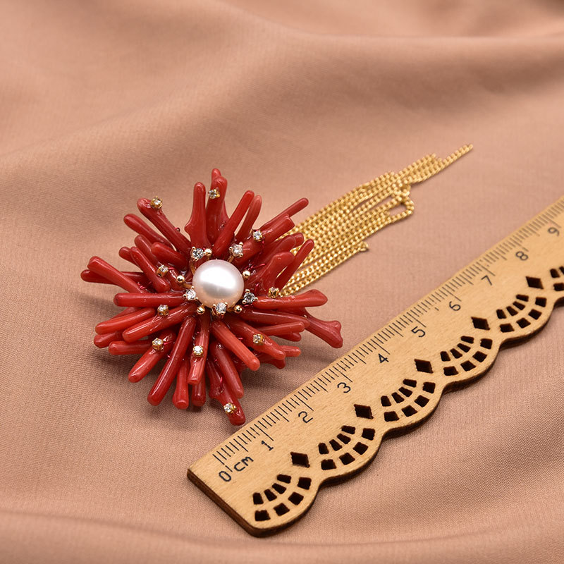 Sea Bamboo Tassel Flower Natural Pearl Brooch
