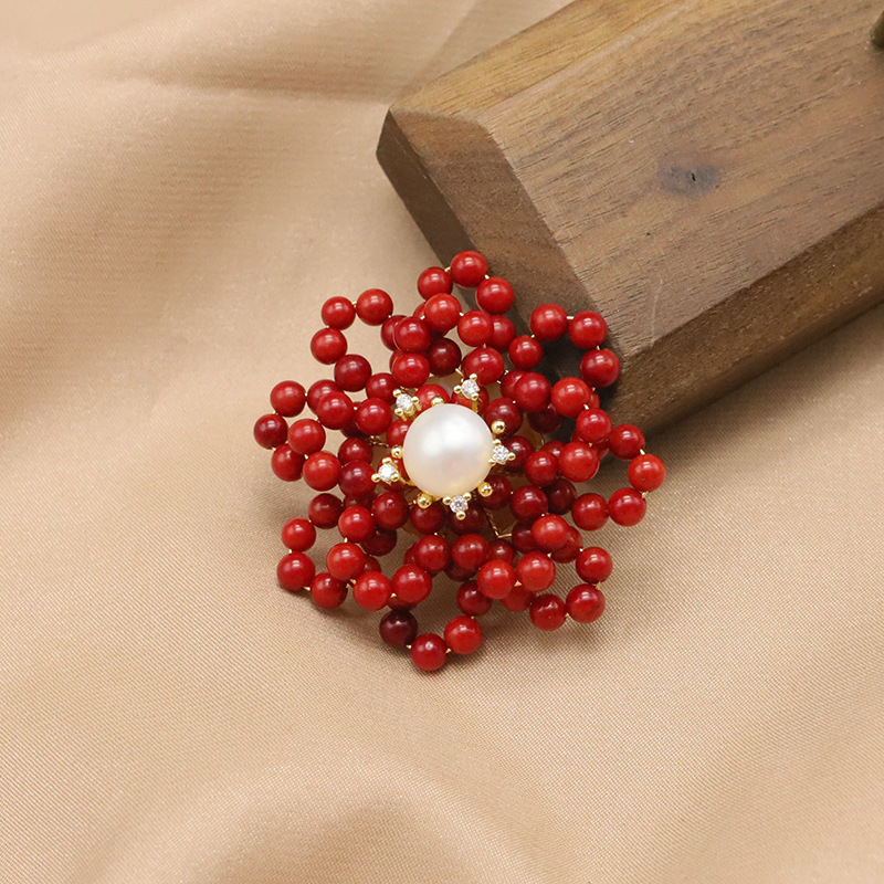 Sea Bamboo Tassel Flower Natural Pearl Brooch