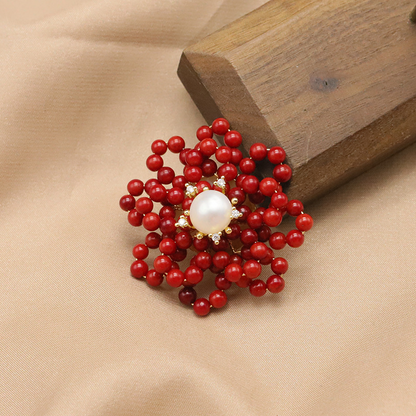 Sea Bamboo Tassel Flower Natural Pearl Brooch