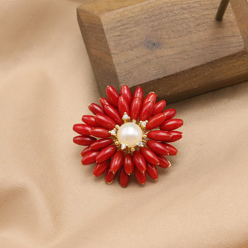 Sea Bamboo Tassel Flower Natural Pearl Brooch