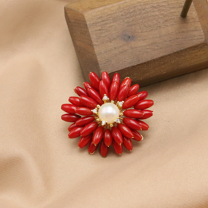 Sea Bamboo Tassel Flower Natural Pearl Brooch