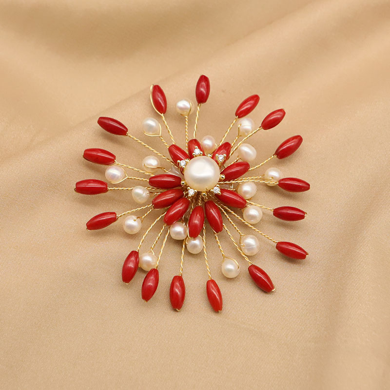 Sea Bamboo Tassel Flower Natural Pearl Brooch