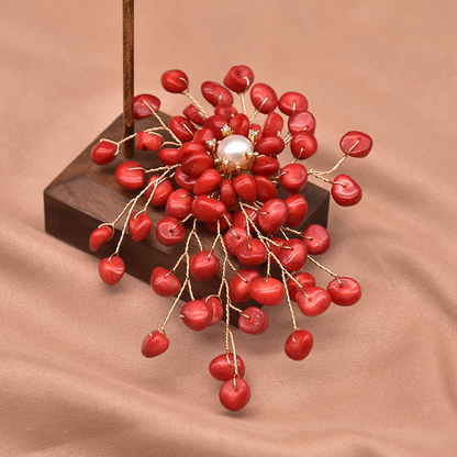 Sea Bamboo Tassel Flower Natural Pearl Brooch