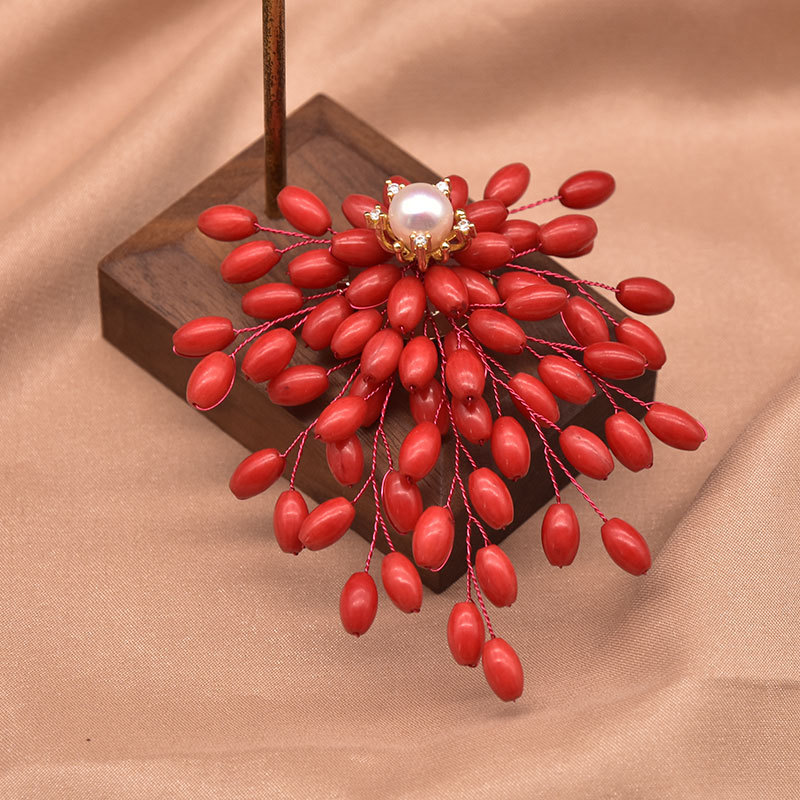 Sea Bamboo Tassel Flower Natural Pearl Brooch
