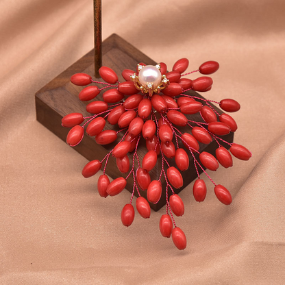 Sea Bamboo Tassel Flower Natural Pearl Brooch