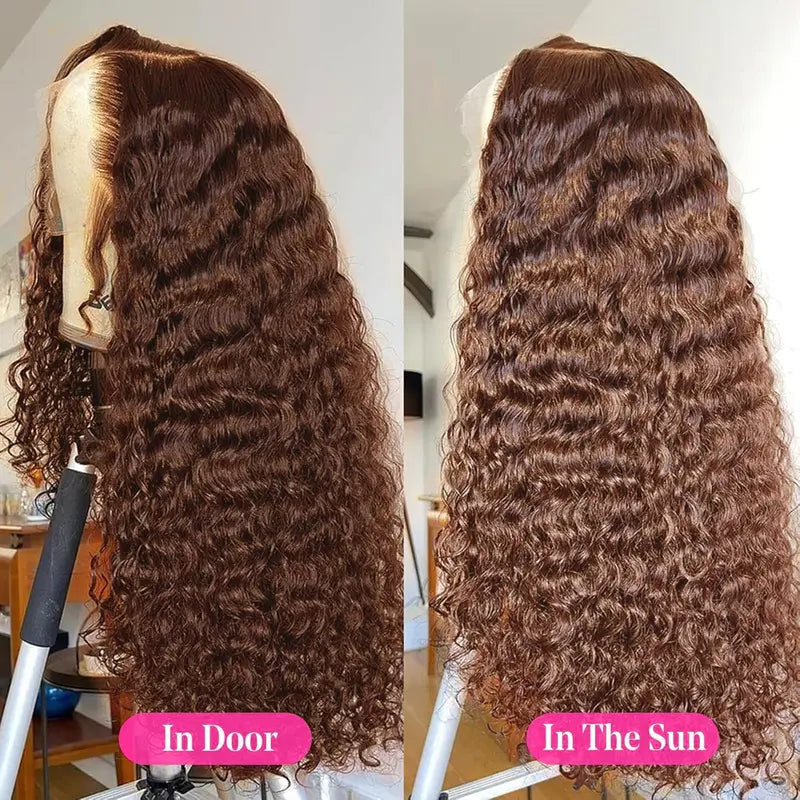 Chocolate Brown Lace Front Wigs Human Hair 13x6 Deep Wave Lace Front Wigs Human Hair 180Density HD Colored Deep Curly Lace Frontal Wigs for Women Pre Plucked with Natural Hairline Brown Wig SummerVibes