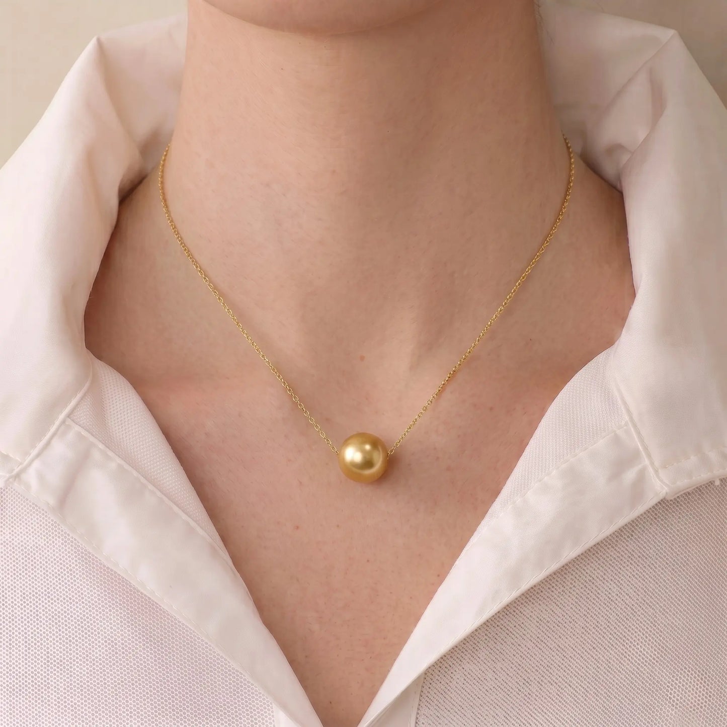 18K Solid Gold South Sea Golden Pearl Pendant, 10-10.5mm Rare Deep Gold Necklace