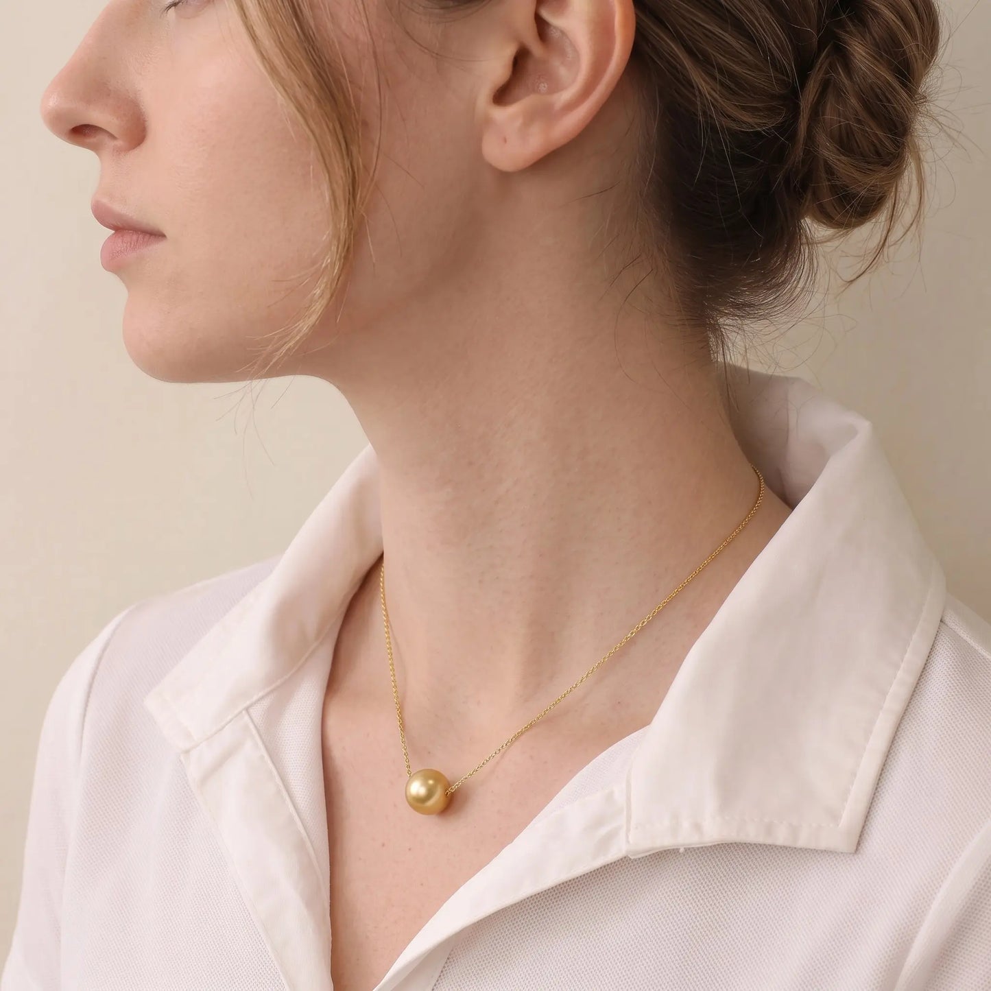 18K Solid Gold South Sea Golden Pearl Pendant, 10-10.5mm Rare Deep Gold Necklace