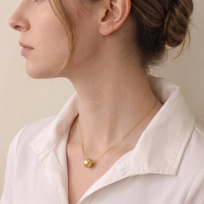 18K Solid Gold South Sea Golden Pearl Pendant, 10-10.5mm Rare Deep Gold Necklace