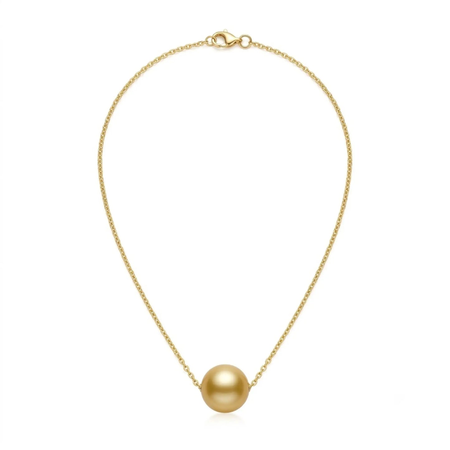 18K Solid Gold South Sea Golden Pearl Pendant, 10-10.5mm Rare Deep Gold Necklace