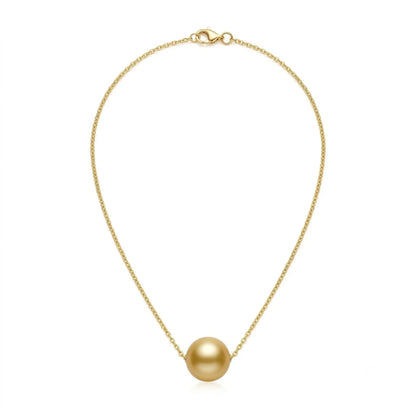 18K Solid Gold South Sea Golden Pearl Pendant, 10-10.5mm Rare Deep Gold Necklace