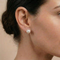 18K Gold Freshwater Pearl Stud Earrings, 10-12.5mm Large White Pearls