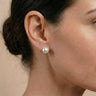 18K Gold Freshwater Pearl Stud Earrings, 10-12.5mm Large White Pearls