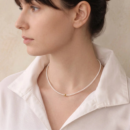 Genuine 3-3.5mm Pearl Choker in 18K Solid Gold, Luxury Fine Jewelry Gift