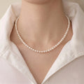 18K Solid Gold Dainty Pearl Jewelry Set | 5-5.5mm Pearl Necklace & 5-5.5mm Freshwater Studs