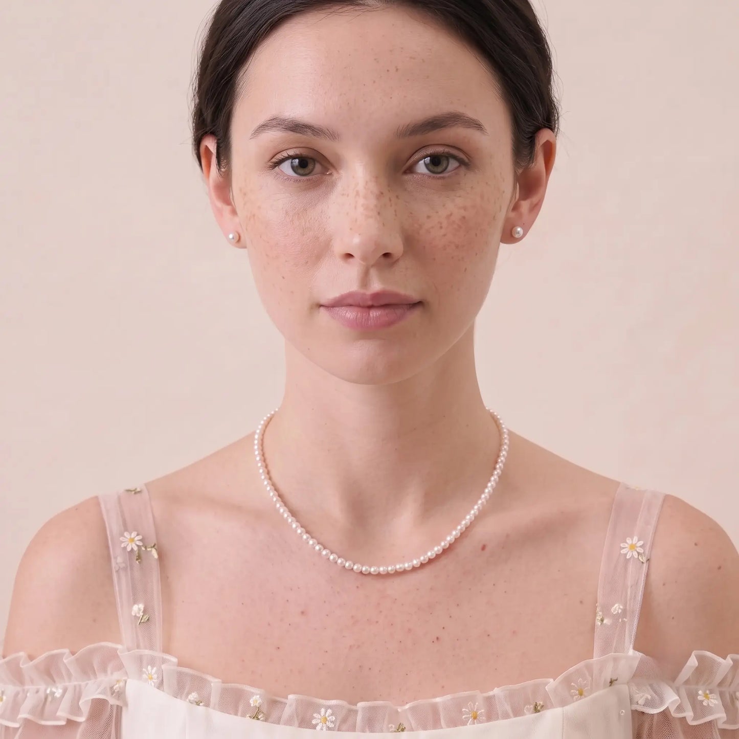 18K Solid Gold Dainty Pearl Jewelry Set | 5-5.5mm Pearl Necklace & 5-5.5mm Freshwater Studs