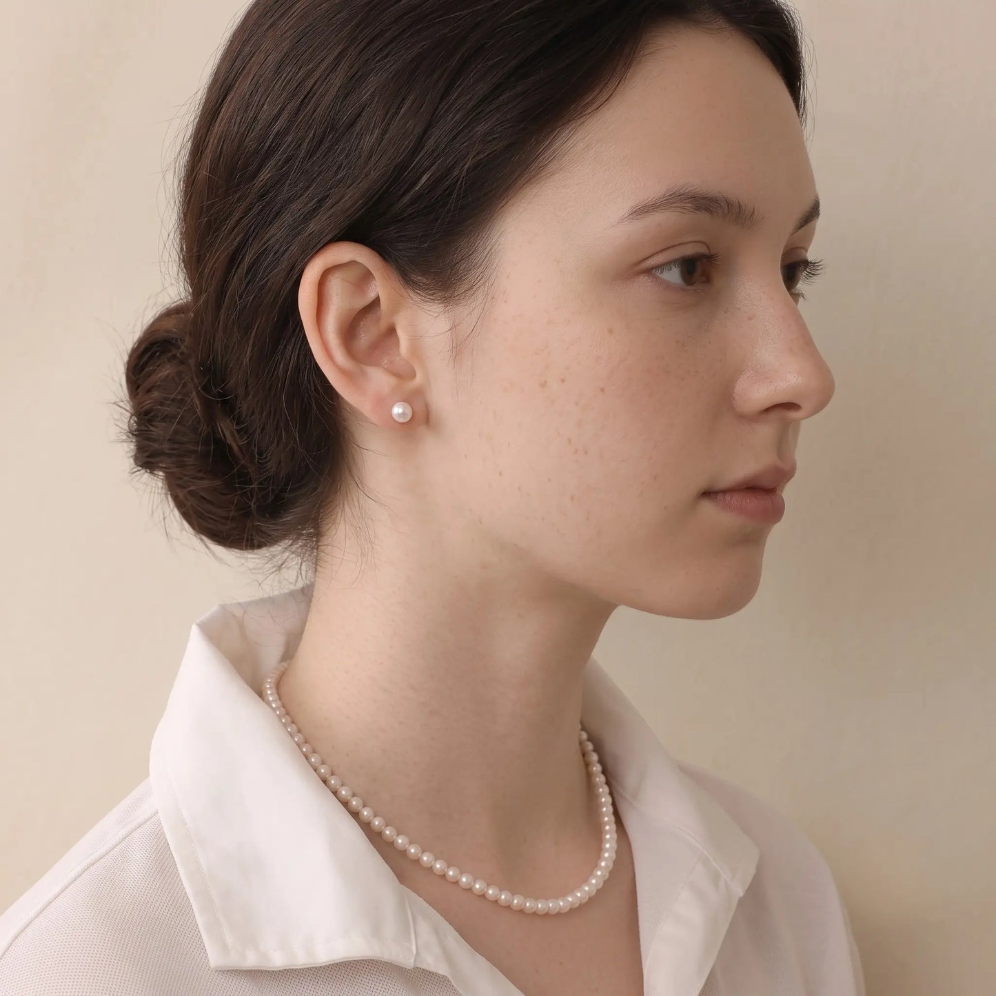 18K Solid Gold Dainty Pearl Jewelry Set | 5-5.5mm Pearl Necklace & 5-5.5mm Freshwater Studs