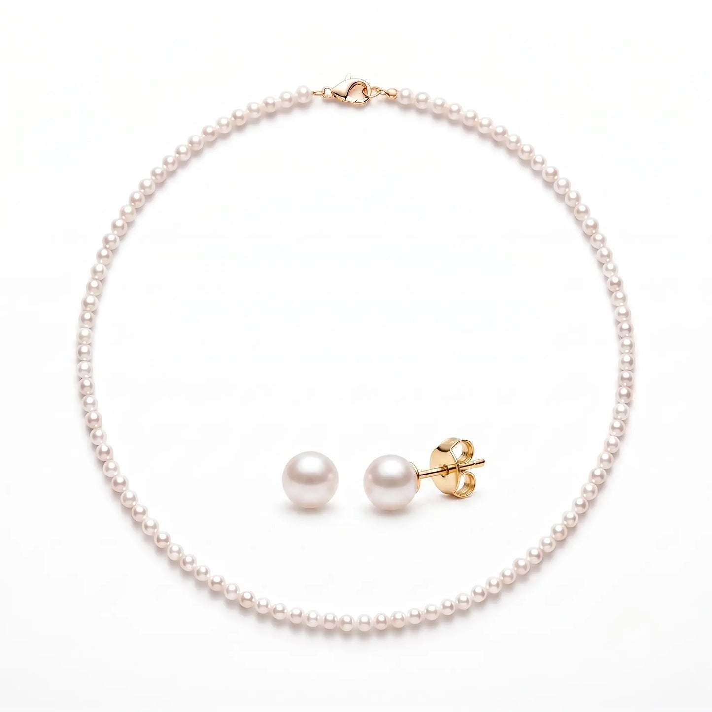 18K Solid Gold Dainty Pearl Jewelry Set | 5-5.5mm Pearl Necklace & 5-5.5mm Freshwater Studs