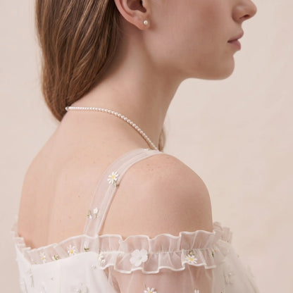 18K Gold Pearl Necklace 5-5.5mm Freshwater Cultured Pearl Strand Choker for Bride Wedding Bridal Jewelry Gift