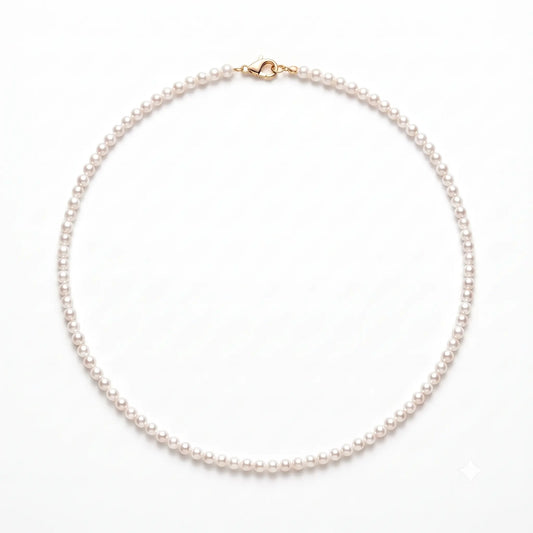 18K Gold Pearl Necklace 5-5.5mm Freshwater Cultured Pearl Strand Choker for Bride Wedding Bridal Jewelry Gift