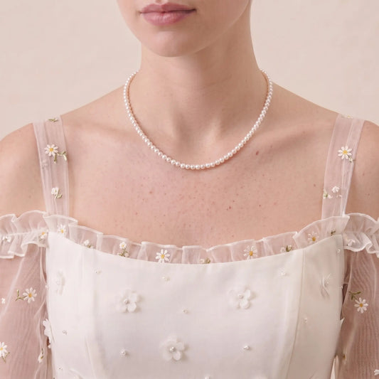 18K Gold Pearl Necklace 5-5.5mm Freshwater Cultured Pearl Strand Choker for Bride Wedding Bridal Jewelry Gift