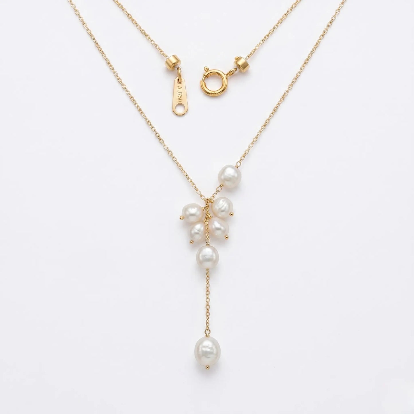 18K Solid Gold Baroque Pearl Lariat Necklace for Women Wedding Bridal Jewelry