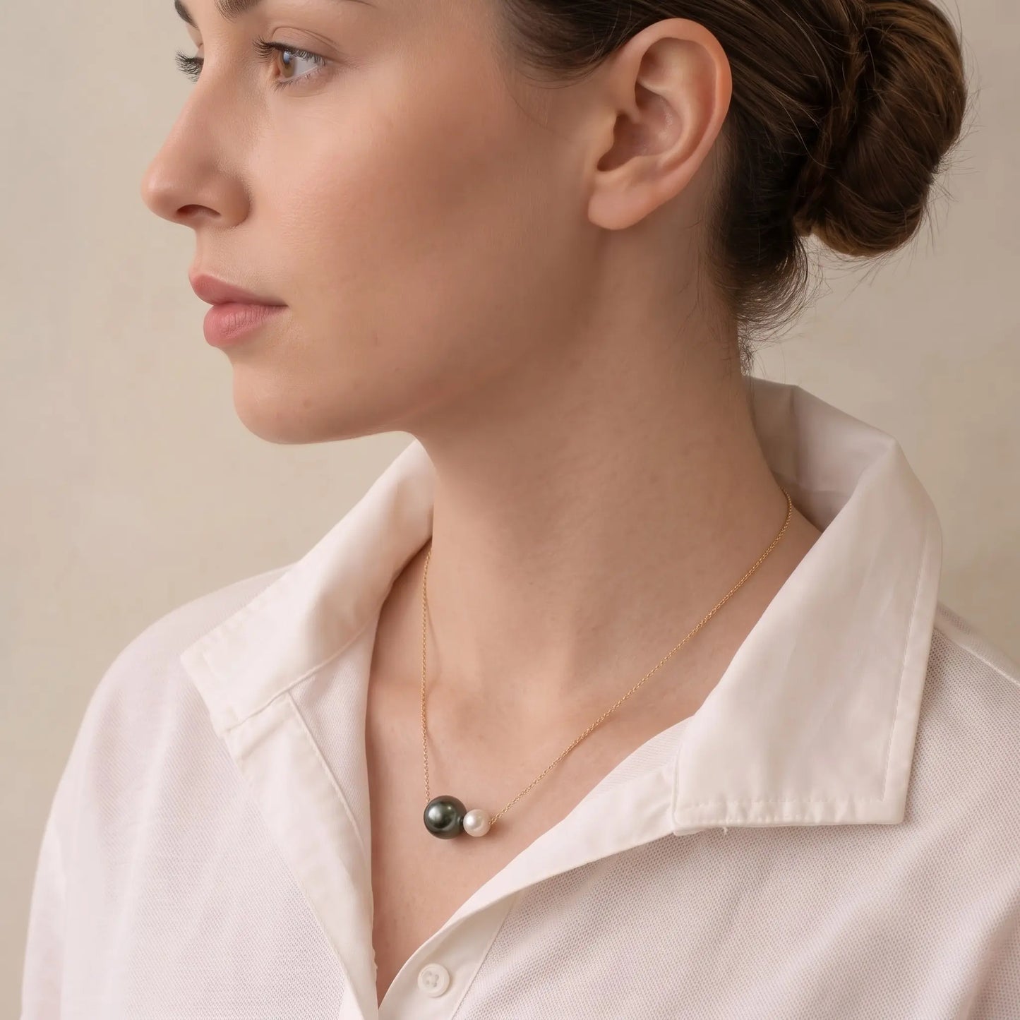 18K Gold Tahitian Black & Akoya White Pearl Necklace, Mixed Sea Pearl Jewelry