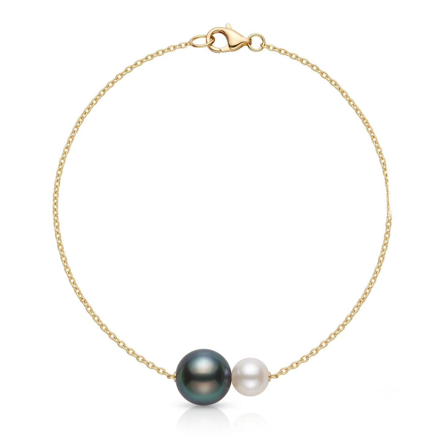 18K Gold Tahitian Black & Akoya White Pearl Necklace, Mixed Sea Pearl Jewelry