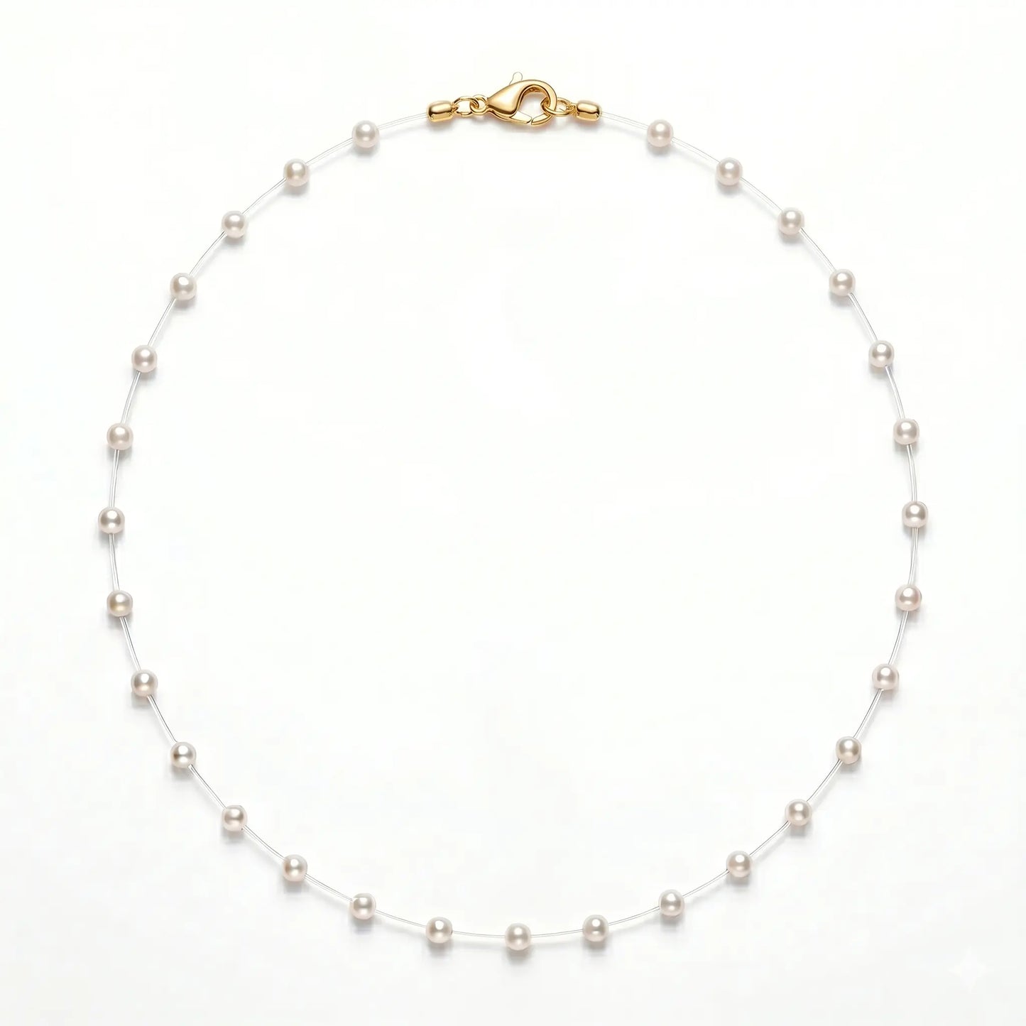18K Gold Floating Mini Pearl Bridal Choker - Minimalist Invisible Chain Illusion Wedding Necklace for Brides