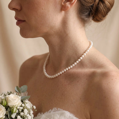 7-7.5mm 18K Gold Pearl Necklace Cultured Freshwater Pearl Choker for Bride Wedding