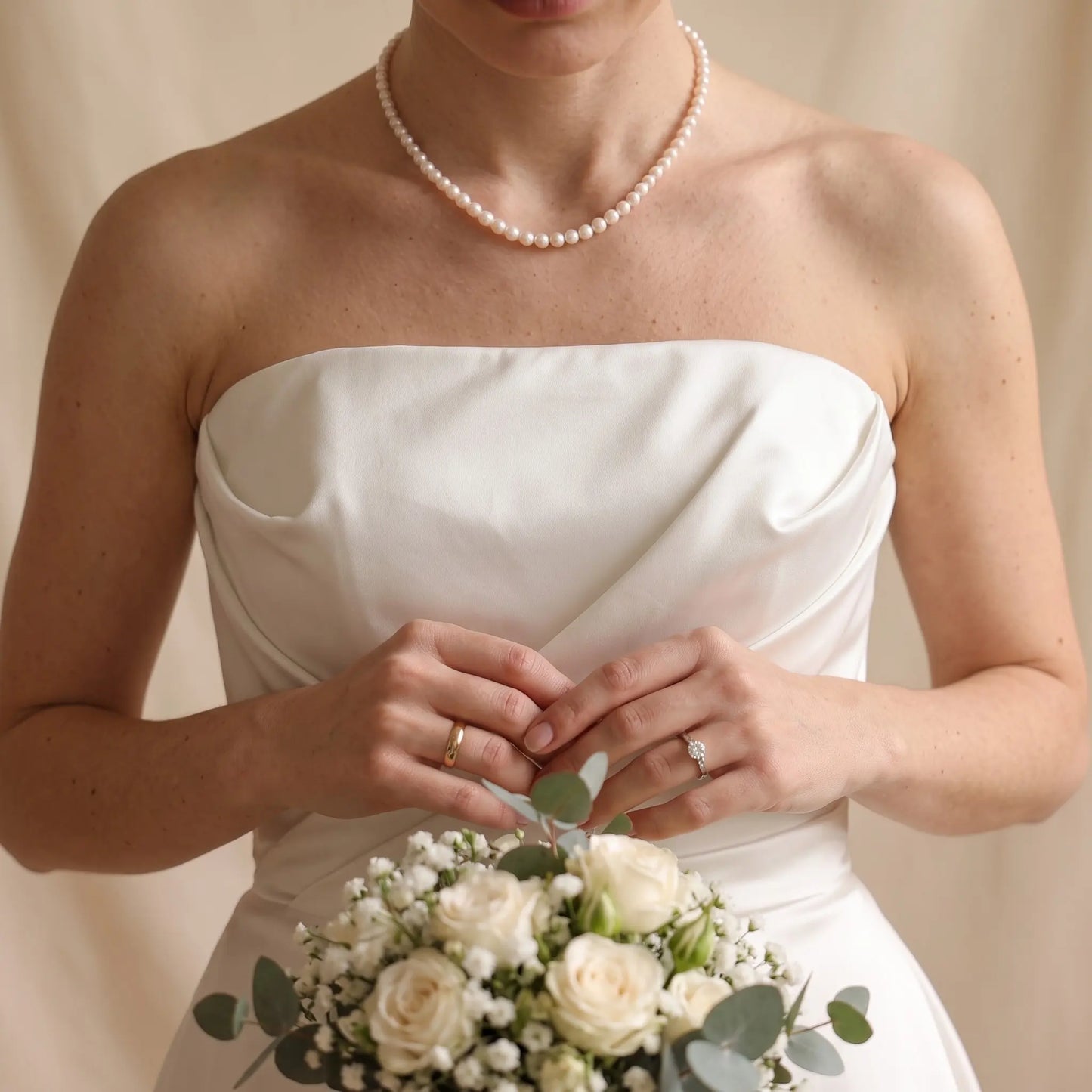 18K Solid Gold Classic Pearl Jewelry Set | 7-7.5mm Pearl Necklace & 7-7.5mm Freshwater Studs