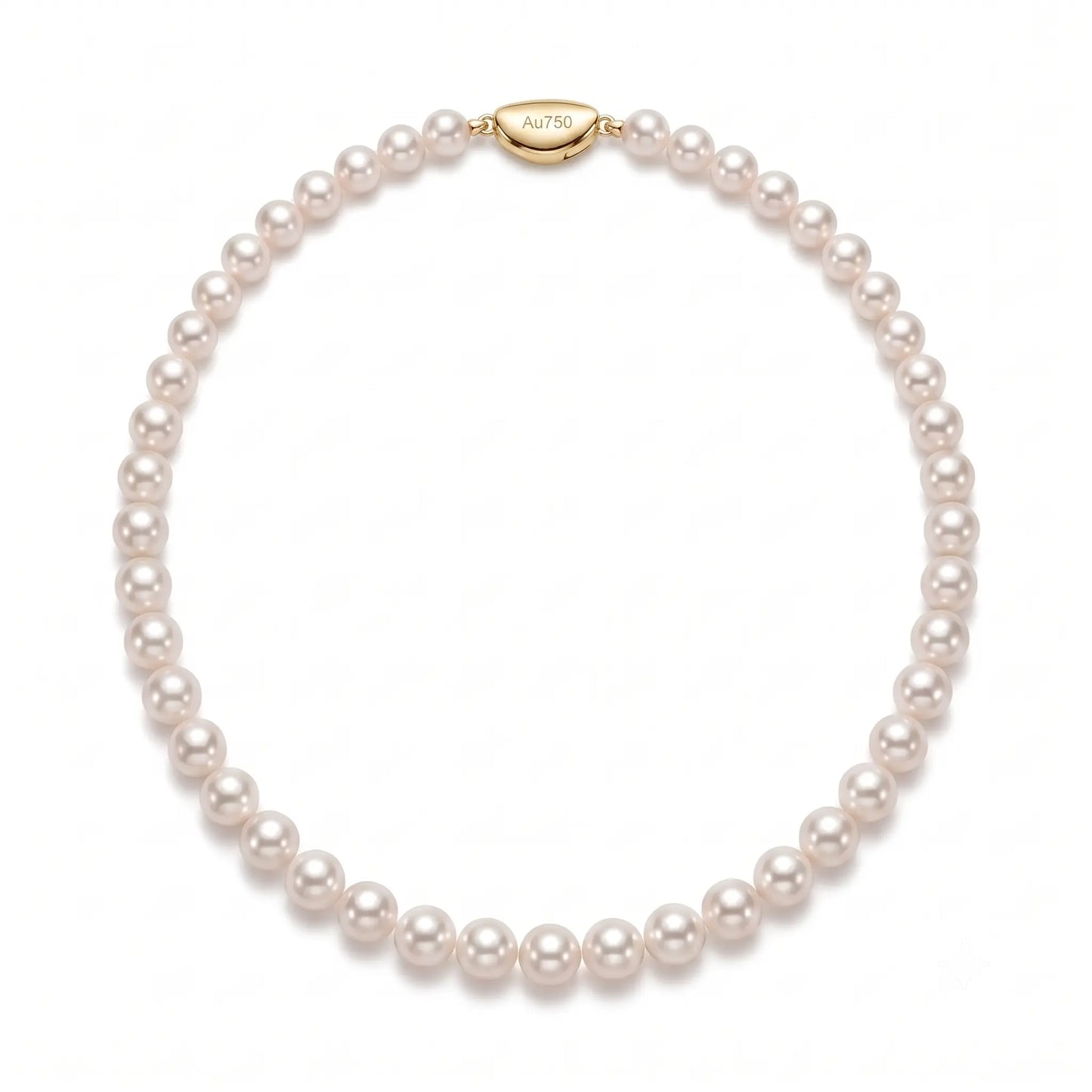 7-7.5mm 18K Gold Pearl Necklace Cultured Freshwater Pearl Choker for Bride Wedding
