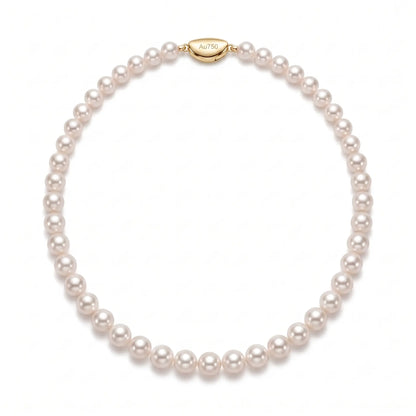 7-7.5mm 18K Gold Pearl Necklace Cultured Freshwater Pearl Choker for Bride Wedding