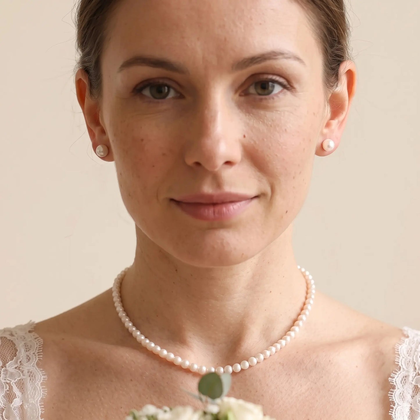 18K Solid Gold Classic Pearl Jewelry Set | 7-7.5mm Pearl Necklace & 7-7.5mm Freshwater Studs