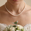 7-7.5mm 18K Gold Pearl Necklace Cultured Freshwater Pearl Choker for Bride Wedding