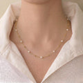 18K Solid Gold Freshwater Seed Mini Pearl Station Necklace, 3-3.5mm Genuine Pearl Choker for Women