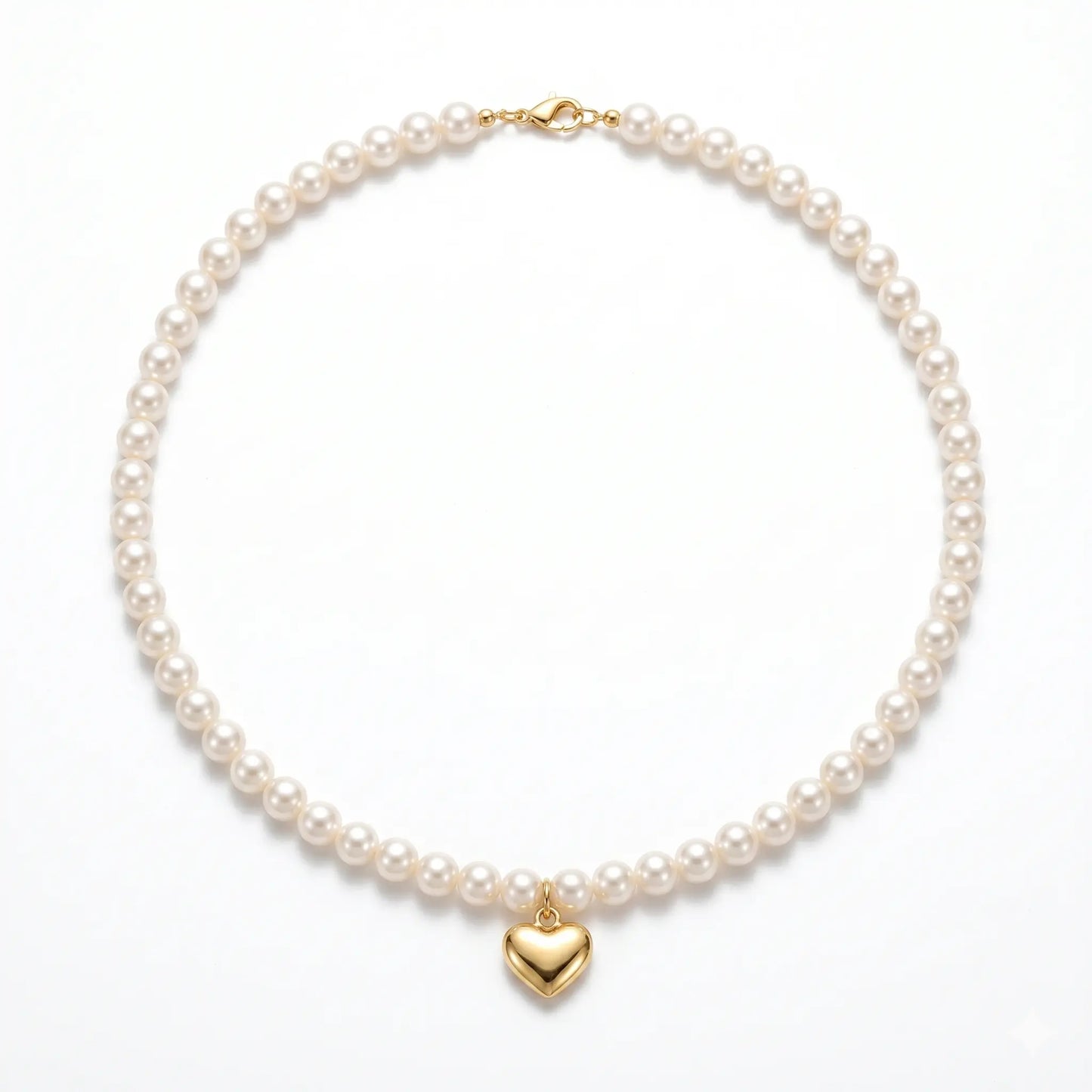 Genuine 5-5.5mm Pearl Choker with 18K Solid Gold Heart Pendant