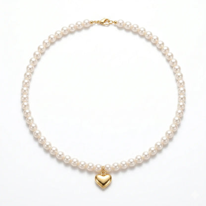 Genuine 5-5.5mm Pearl Choker with 18K Solid Gold Heart Pendant