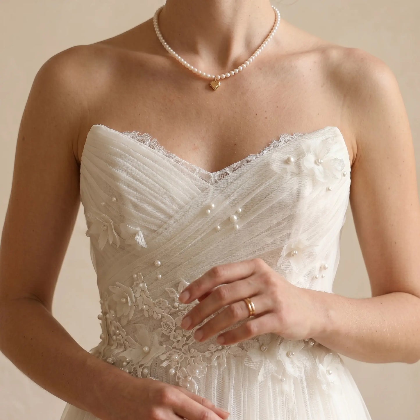 Genuine 5-5.5mm Pearl Choker with 18K Solid Gold Heart Pendant