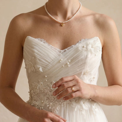 Genuine 5-5.5mm Pearl Choker with 18K Solid Gold Heart Pendant