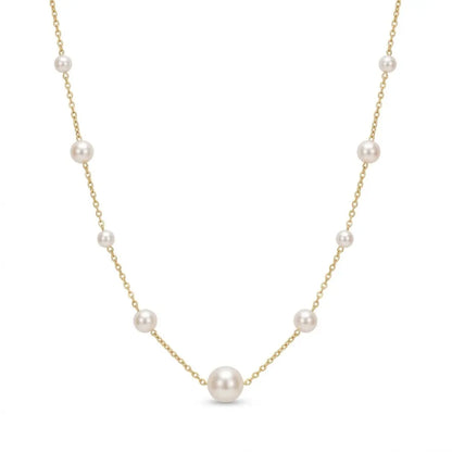 Solid 18K Gold Untreated Freshwater Pearl Station Necklace, 5-7.5mm Dainty Jewelry