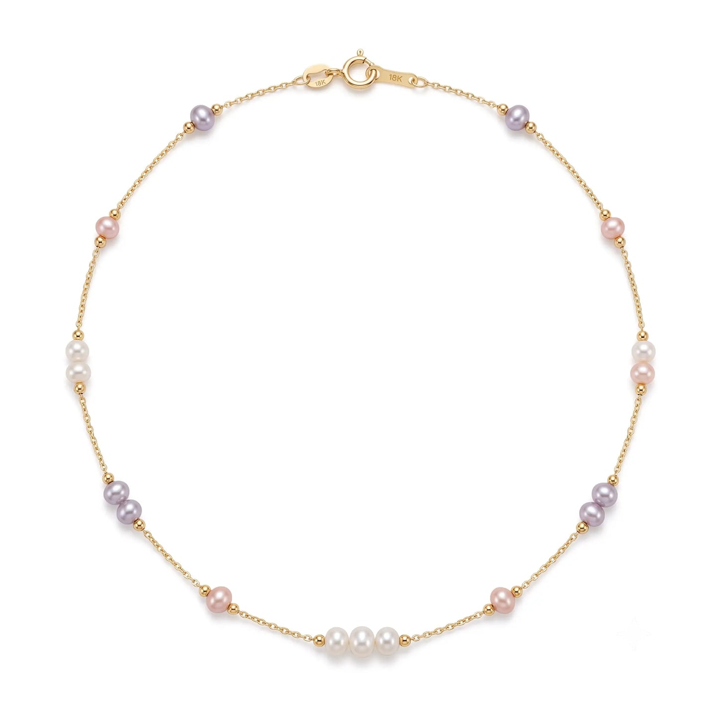 Solid 18K Gold Multicolor Freshwater Pearl Station Necklace for Women